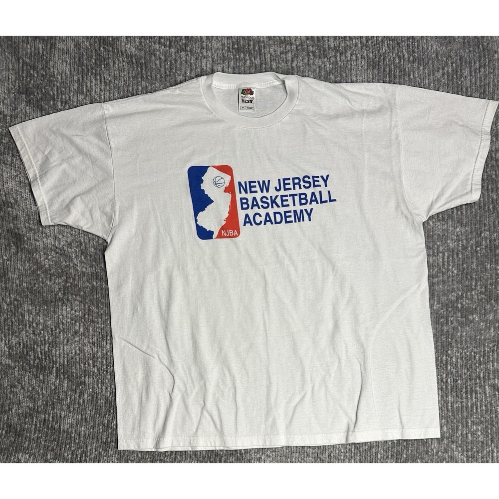 Vintage New Jersey Basketball Academy T-Shirt 2XL White Fruit of the Loom Rare